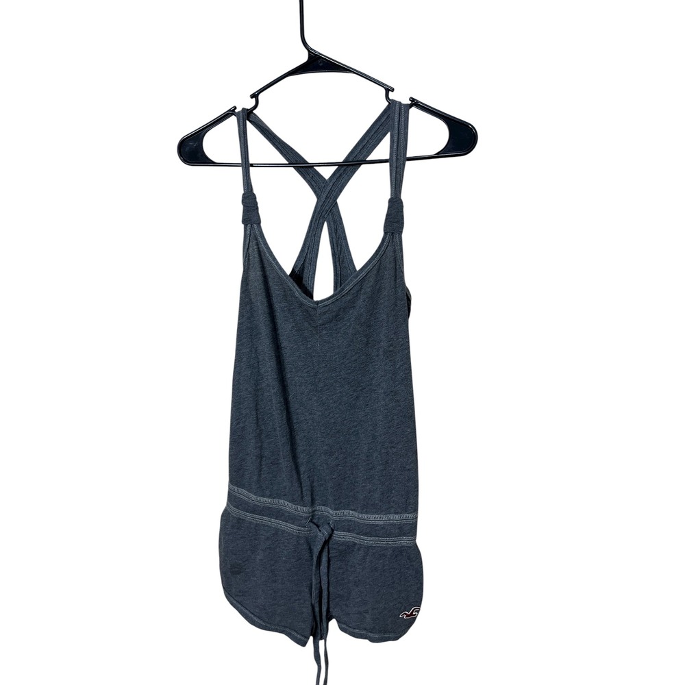 Hollister Y2K Gray Drawstring Romper Women's XS Sleeveless Cross Back‎ Casual